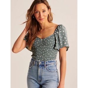 Abercrombie & Fitch Smocked Flutter Sleeve Polka Dot Top